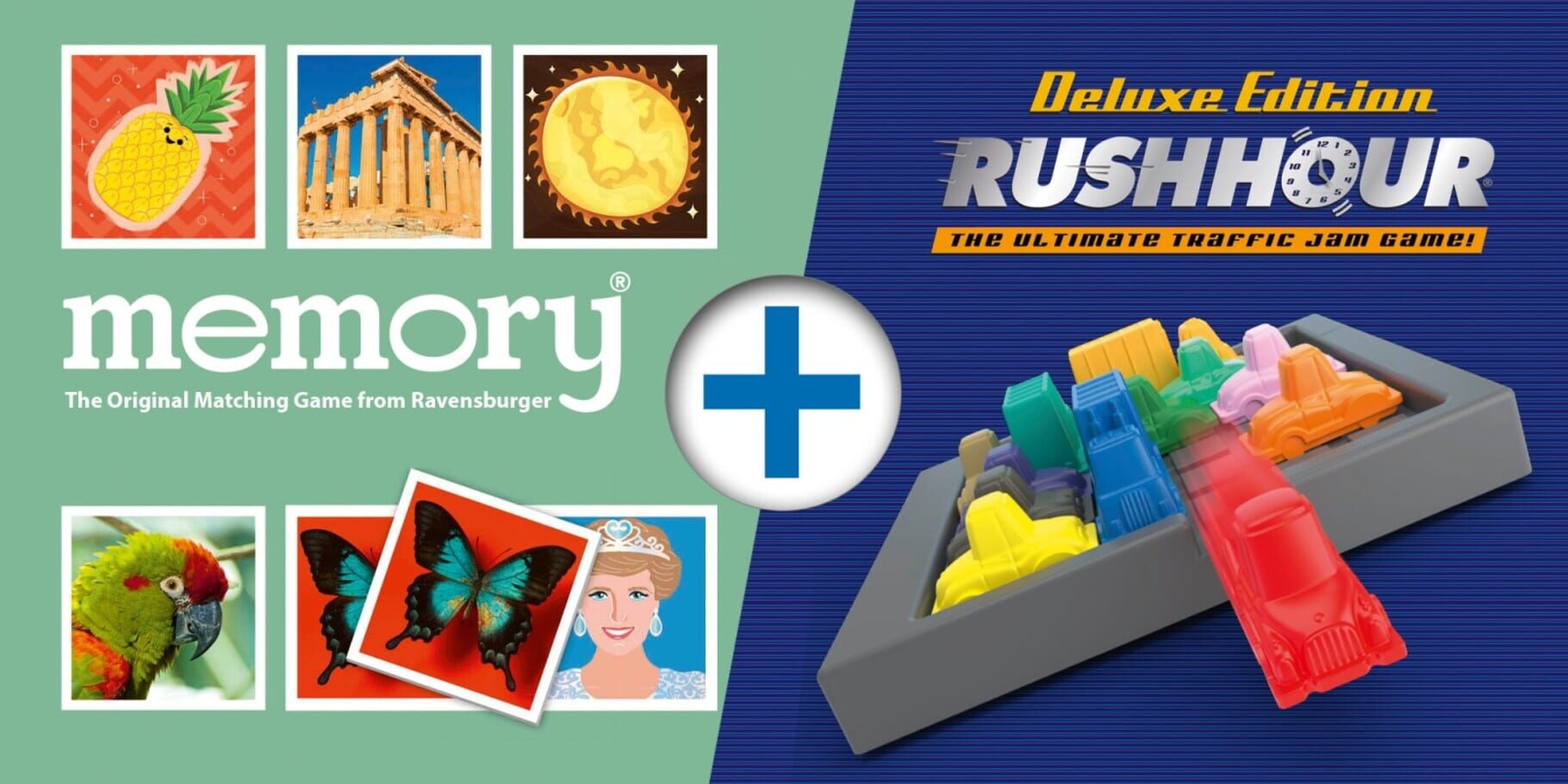 Bundle: Memory - The Original Matching Game from Ravensburger + Rush Hour Deluxe: The Ultimate Traffic Jam Game!