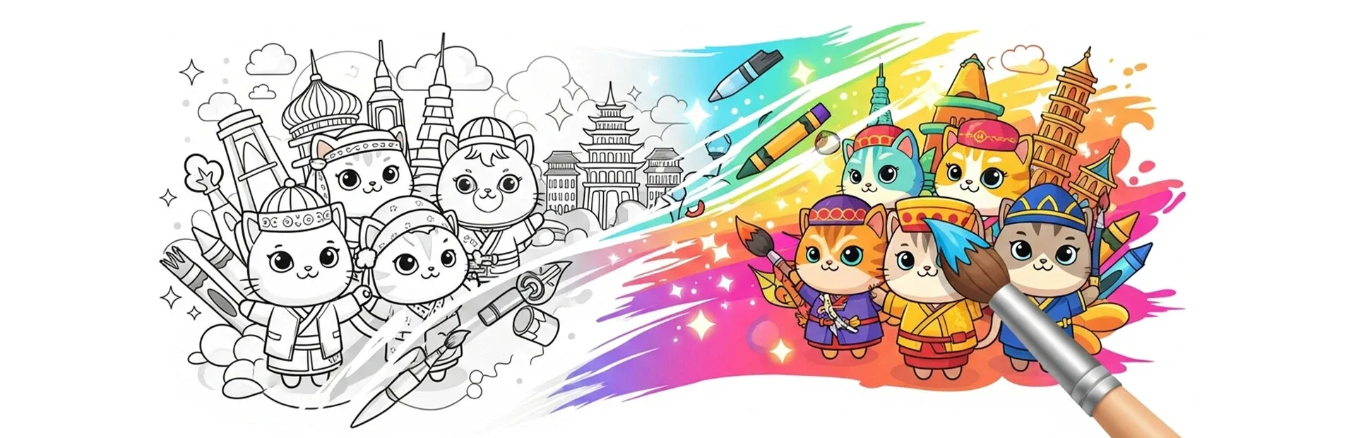 100 Cats Lost in World Find & Color