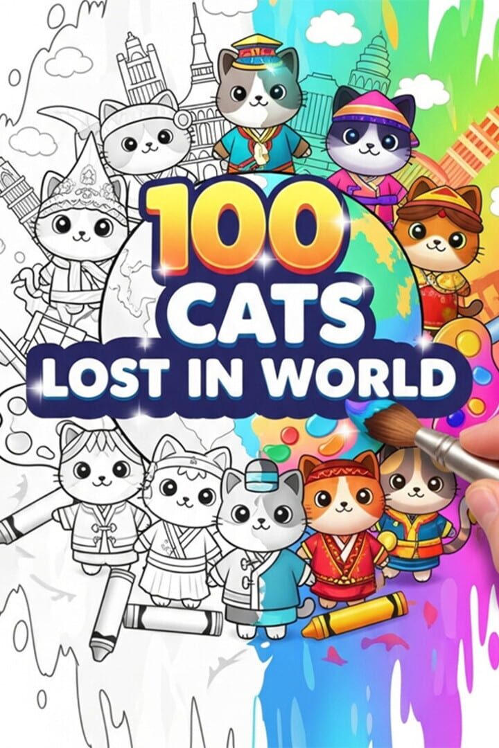 100 Cats Lost in World Find & Color