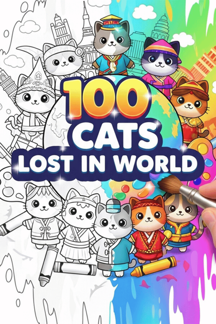 100 Cats Lost in World Find & Color Cover