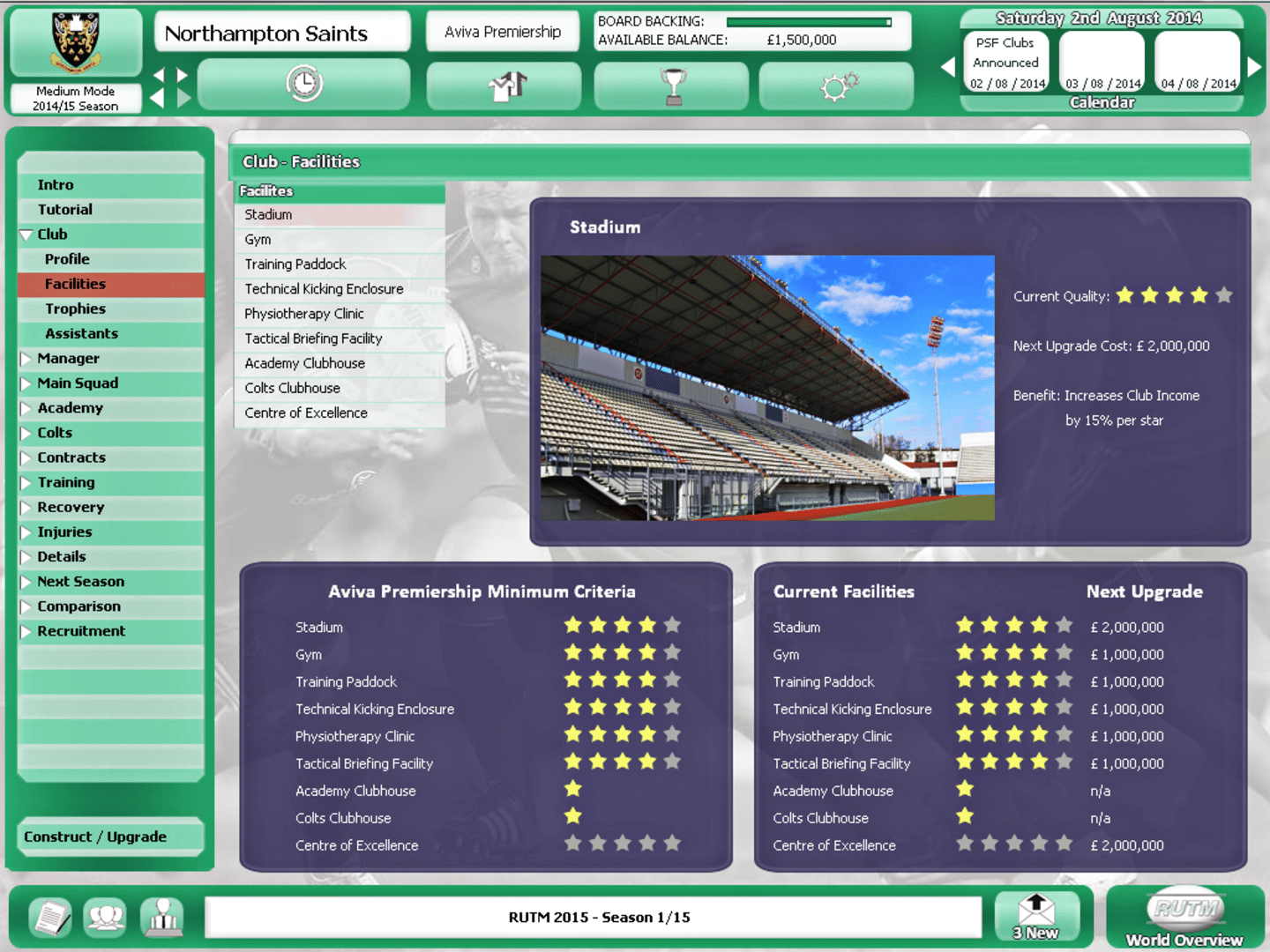 Rugby Union Team Manager 2015 screenshot