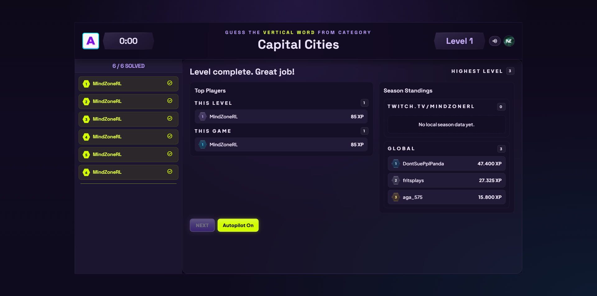 Acrostics on Stream - Screenshot