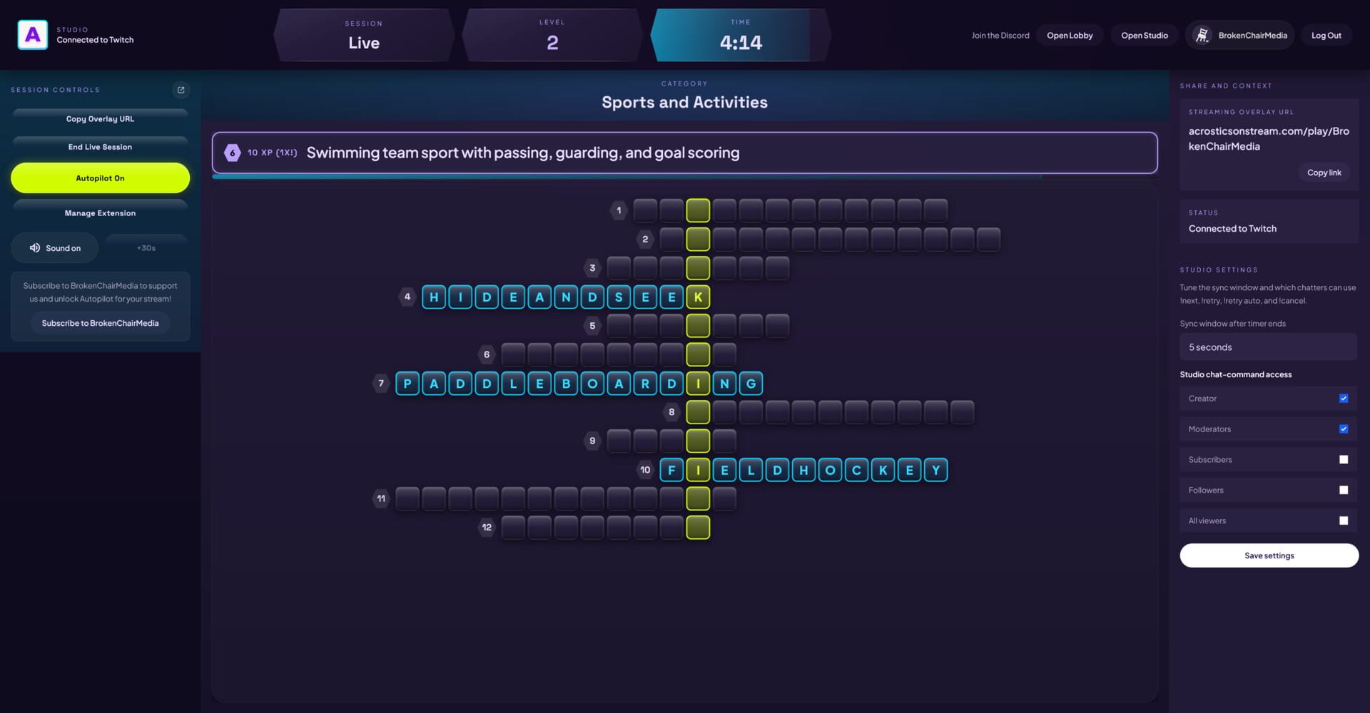 Acrostics on Stream - Screenshot