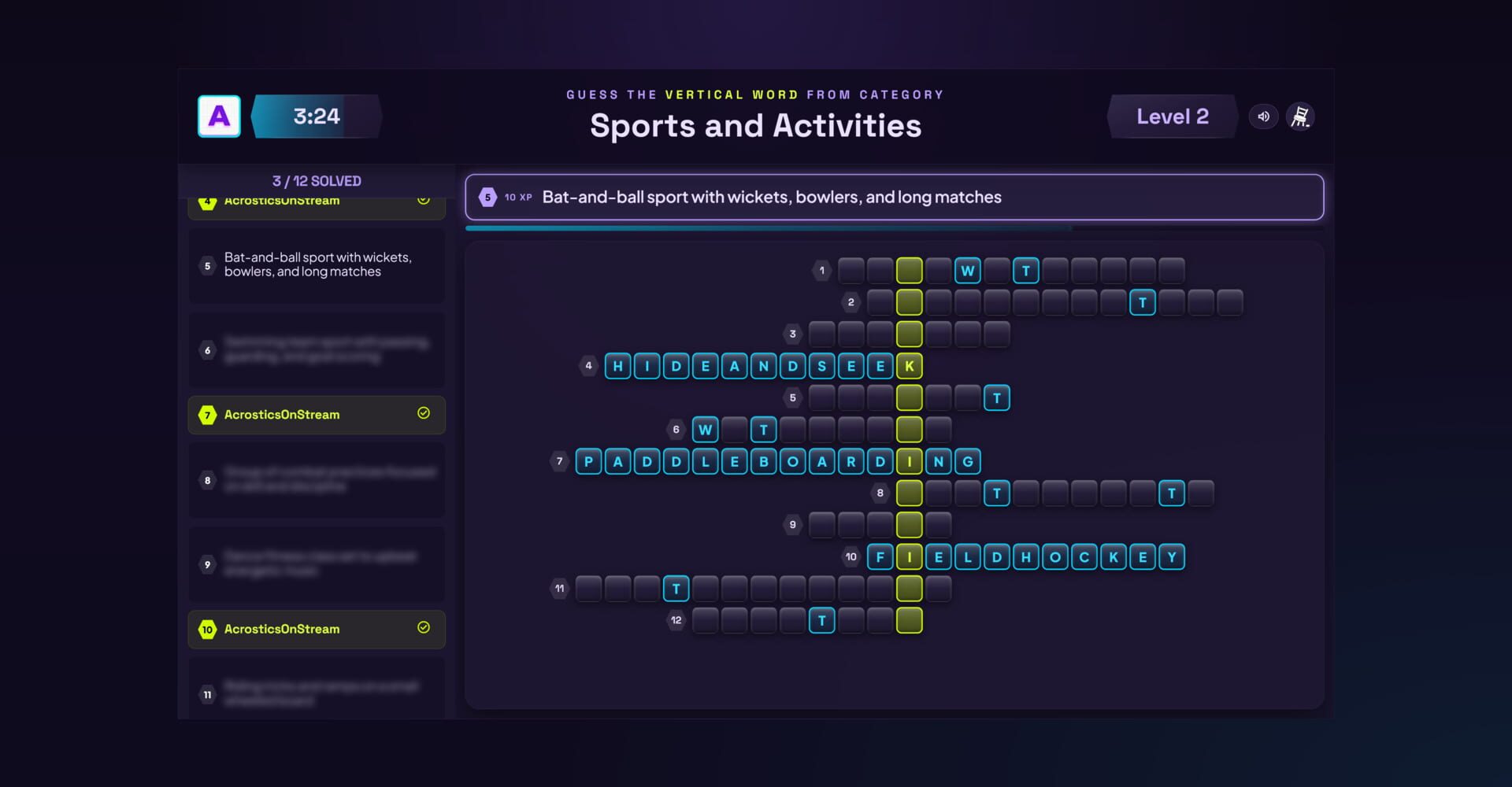 Acrostics on Stream - Screenshot