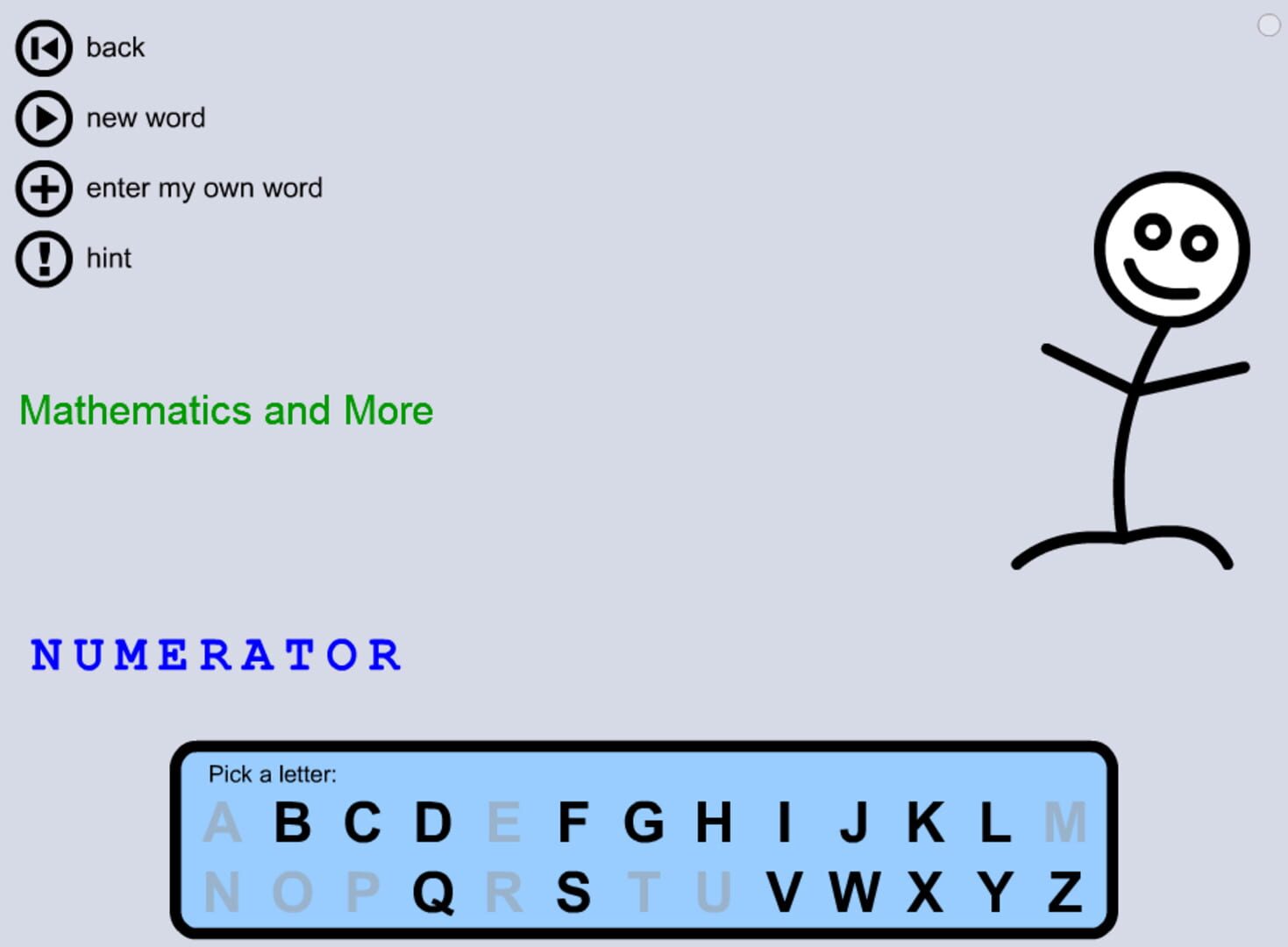 Hangman: Mathematics and More · 游戏截图
