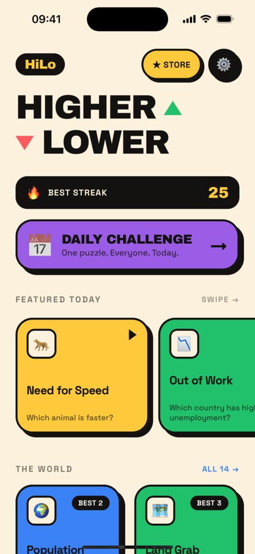 HiLo: Higher or Lower Game · 游戏截图