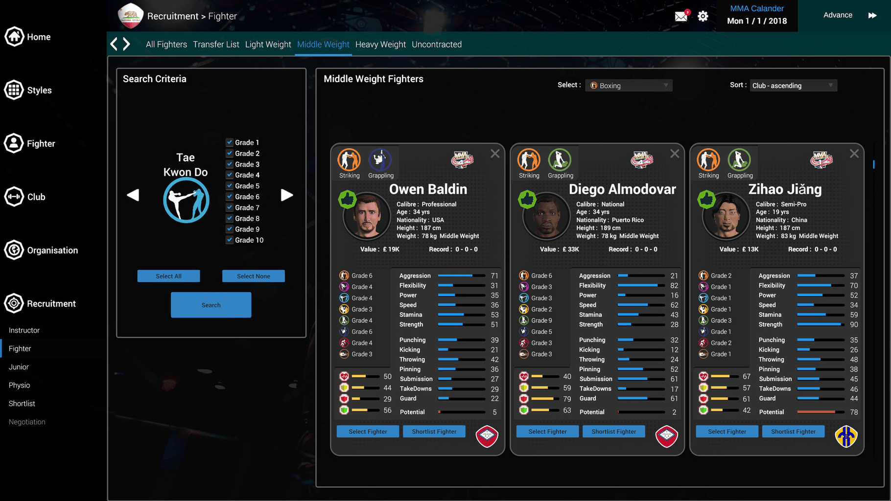 MMA Team Manager screenshot