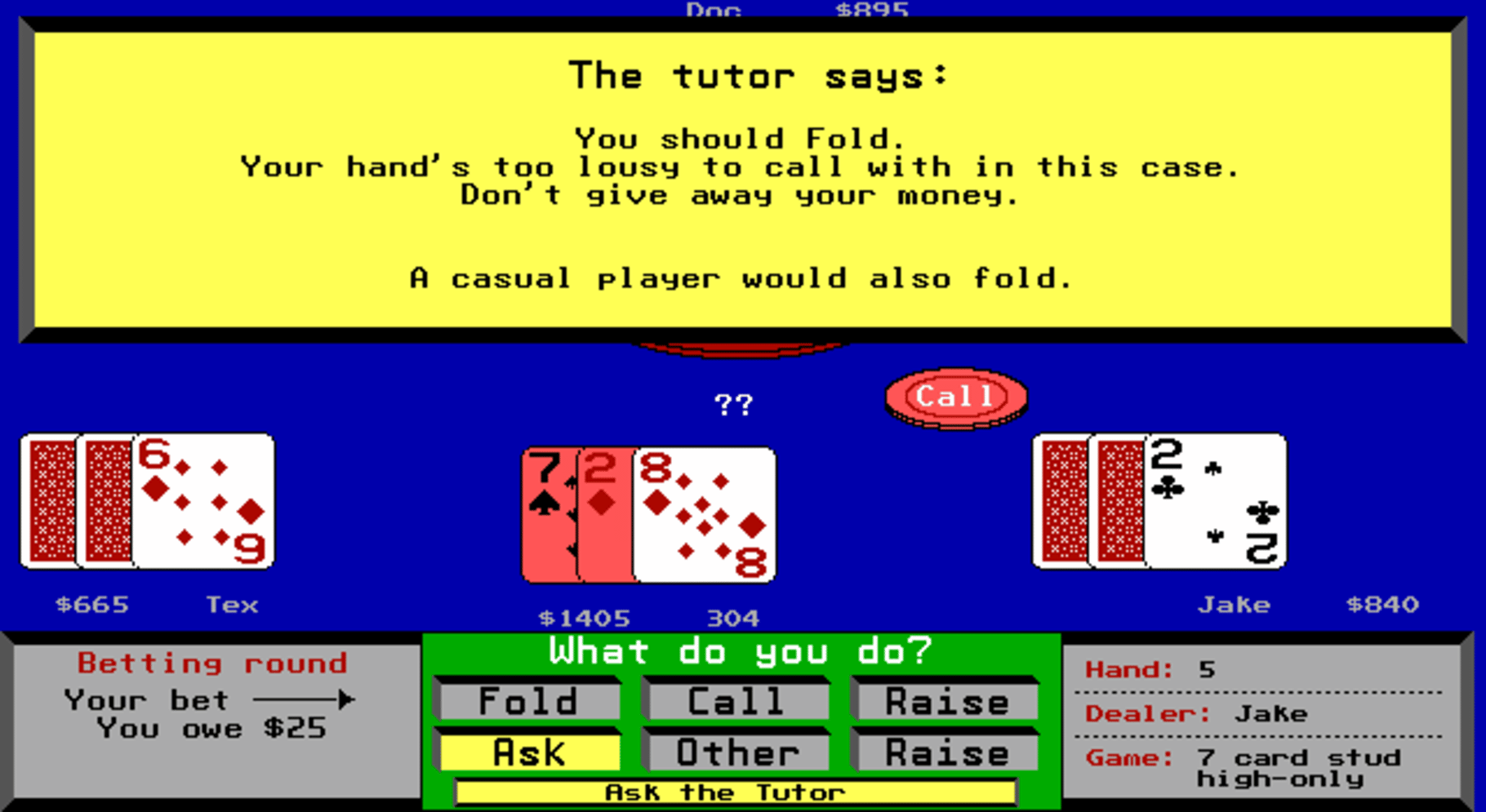 Amarillo Slim's 7 Card Stud screenshot