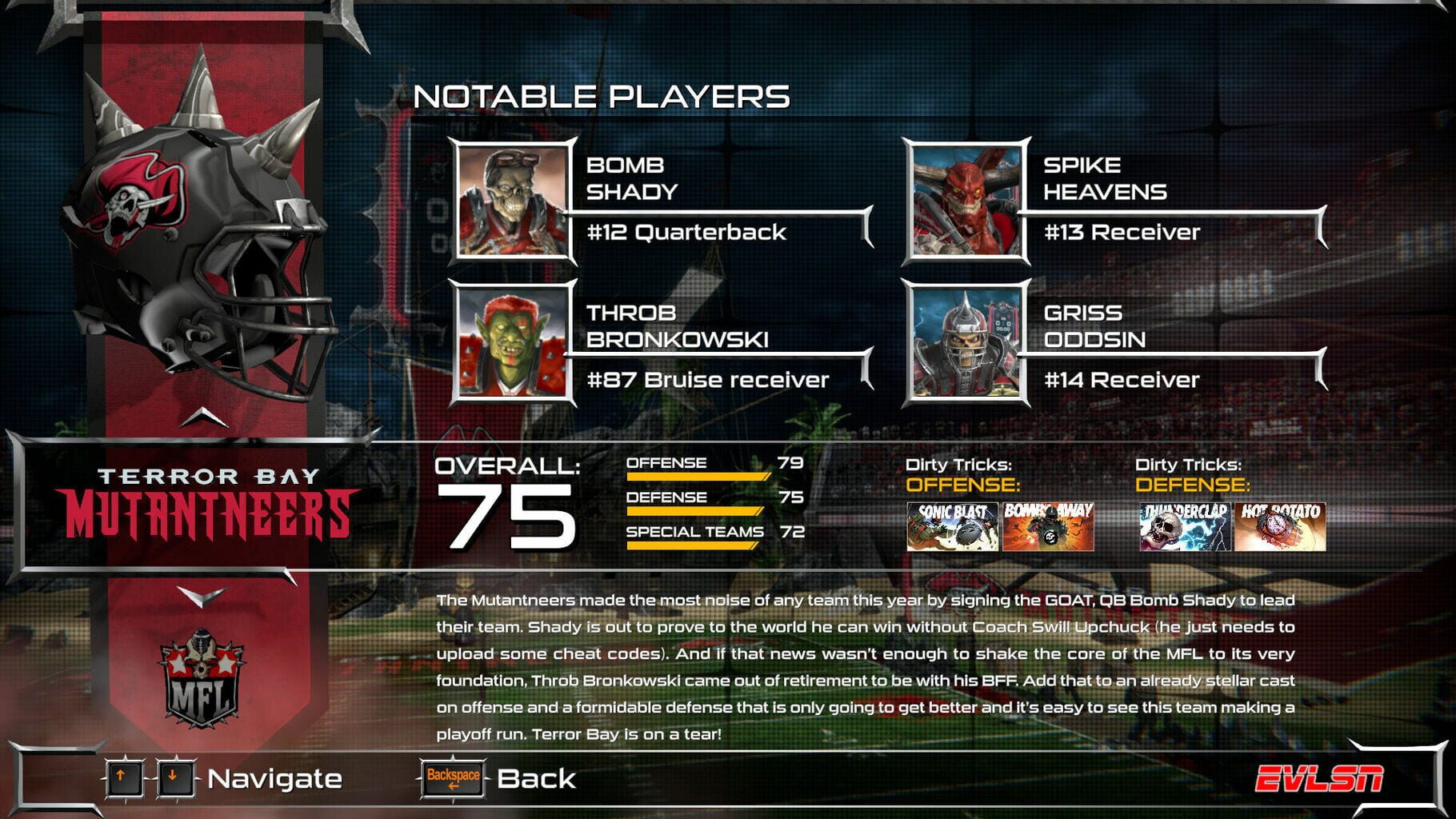 Captura de pantalla - Mutant Football League: Terror Bay Mutantneers