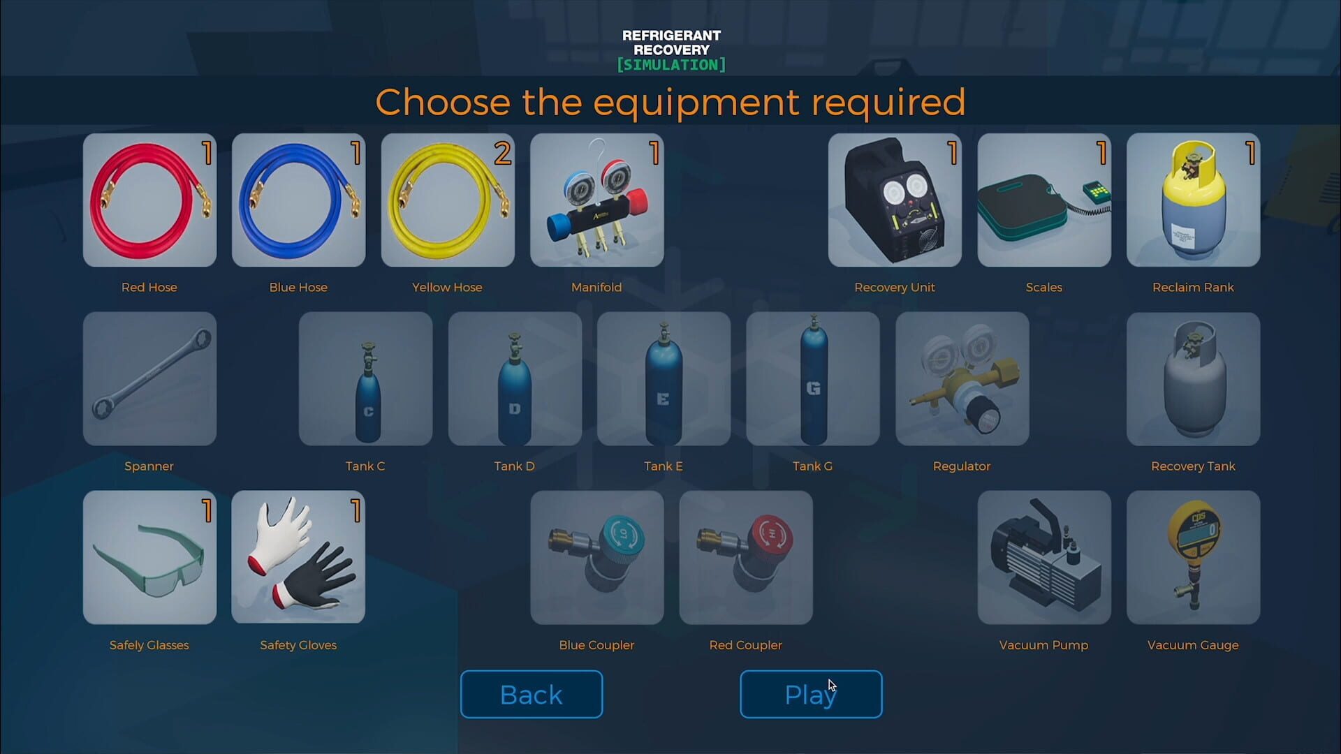 Refrigerant Recovery Simulation - Screenshot