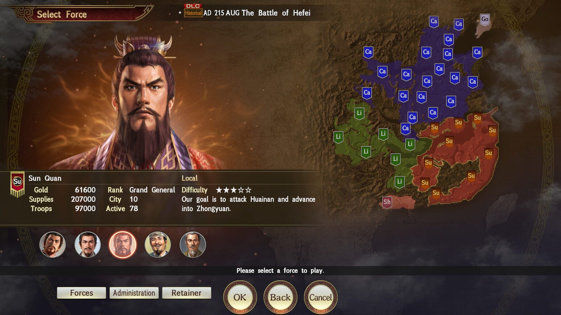 Captura de pantalla - Romance of the Three Kingdoms XIII: Scenario - The Battle of Hefei & Event Set