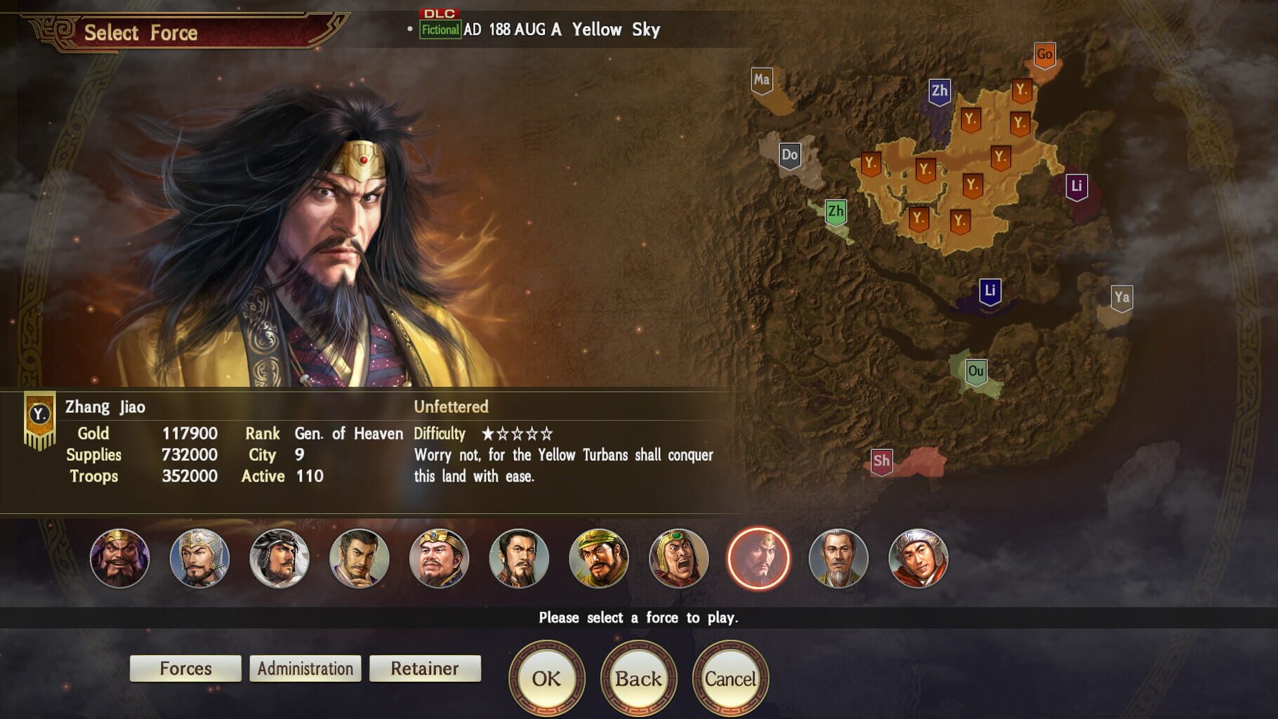 Captura de pantalla - Romance of the Three Kingdoms XIII: Scenario - A Yellow Sky