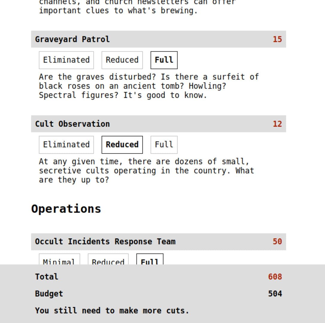 Occult Defence Agency Budgeting Simulator - Screenshot