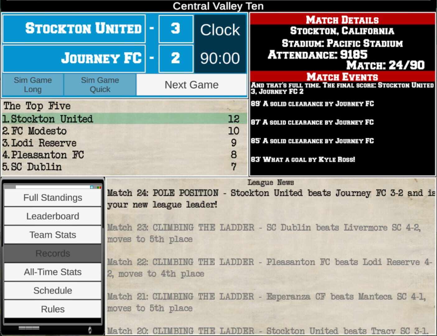 Brian's Soccer Simulator - Screenshot