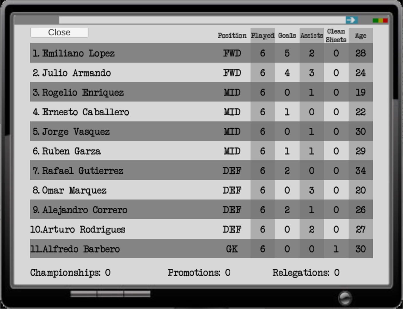Brian's Soccer Simulator - Screenshot