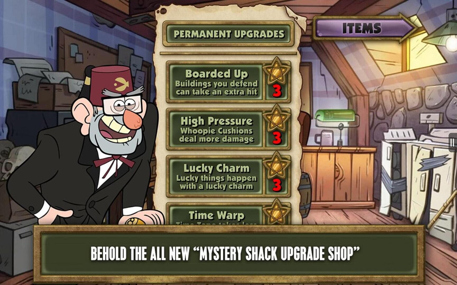 Captura de pantalla - Gravity Falls: Mystery Shack Attack