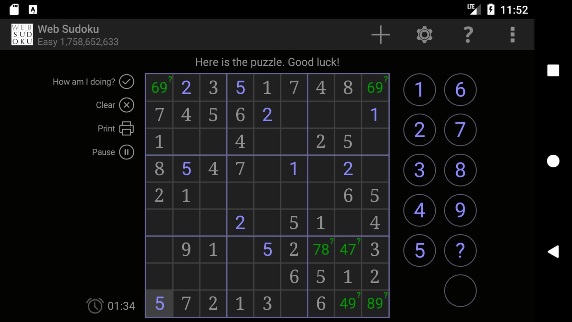 Captura de pantalla - Web Sudoku