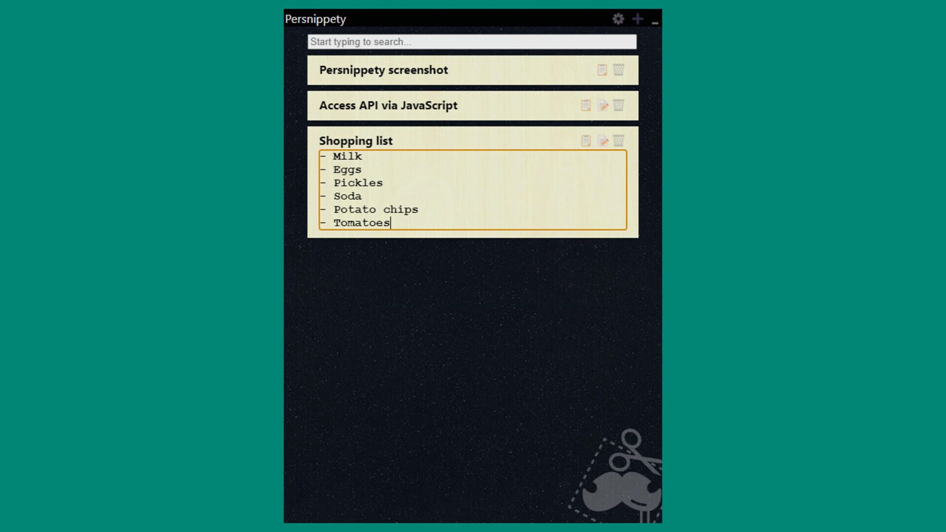 Persnippety - Screenshot