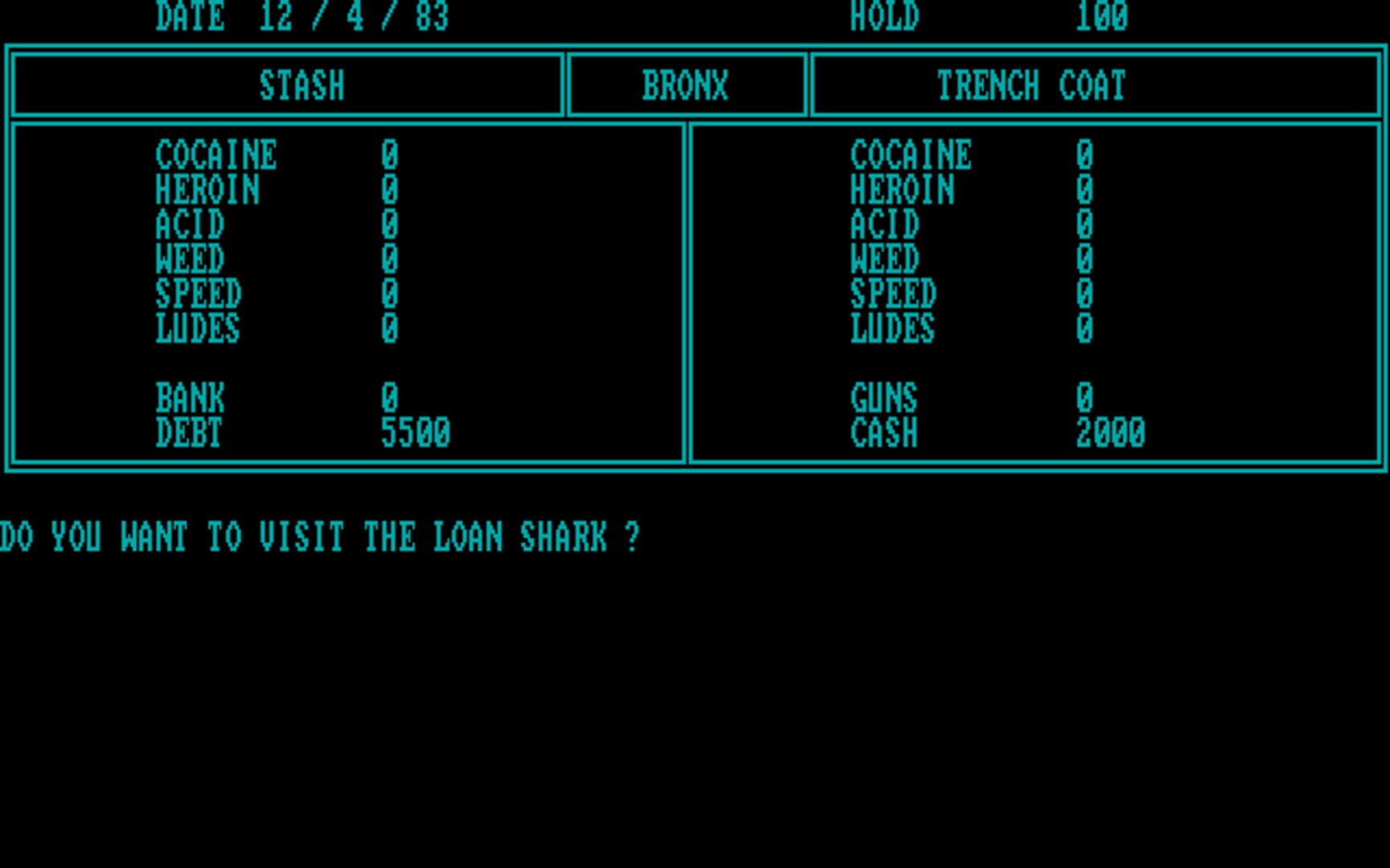 Drug Wars: A Game Based on the New York Drug Market - Screenshot