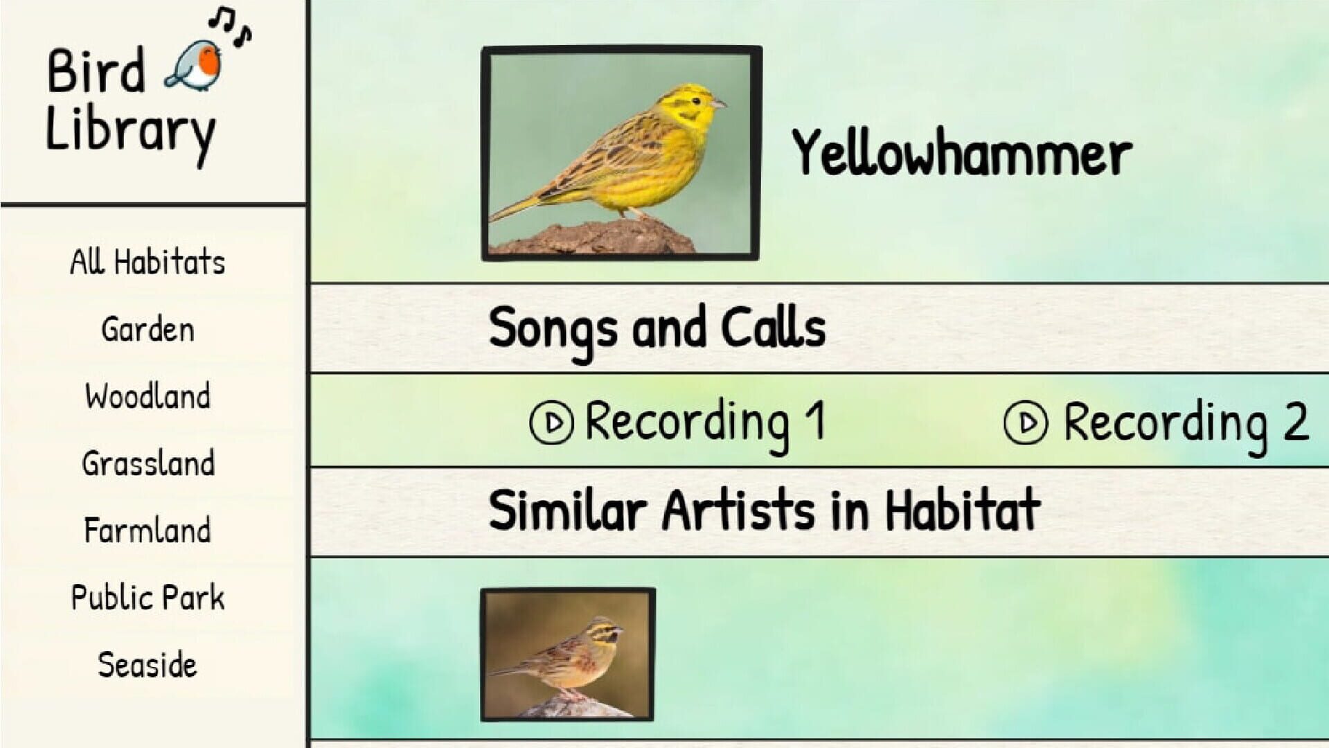 BirdLingo: A birdsong learning game - Screenshot