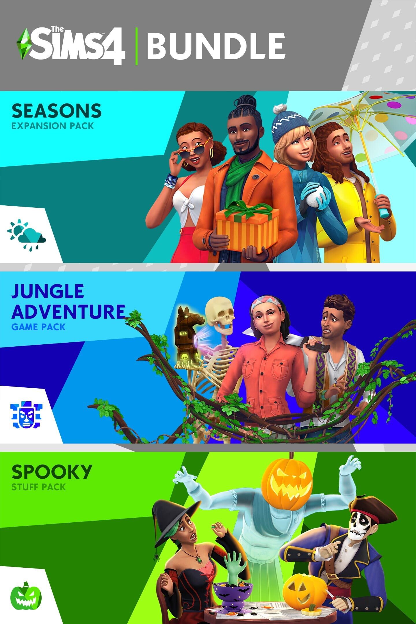 The Sims 4: Seasons, Jungle Adventure, Spooky Stuff cover