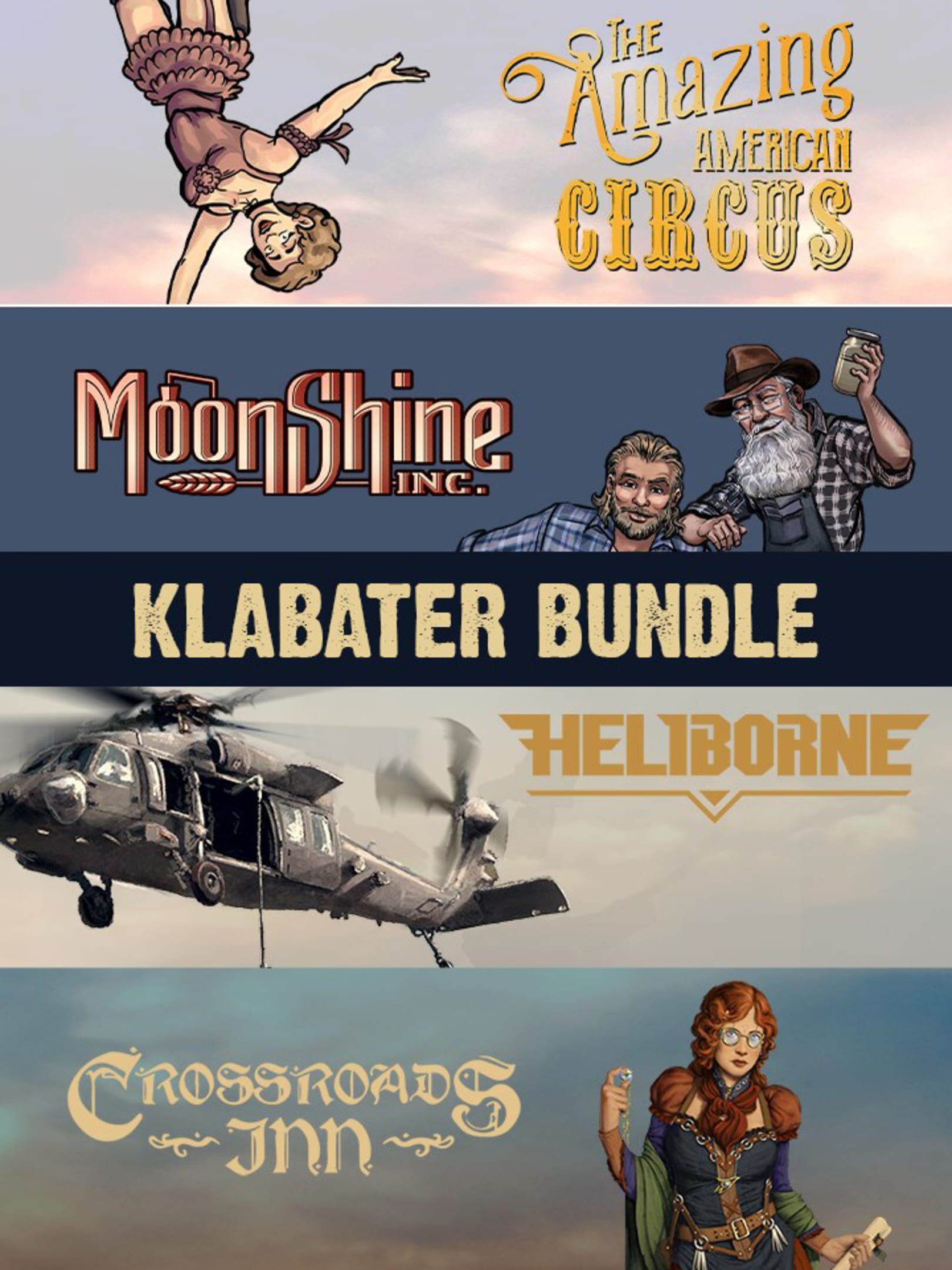 Klabater Bundle: The Amazing American Circus, Moonshine Inc., Heliborne and Crossroads Inn cover