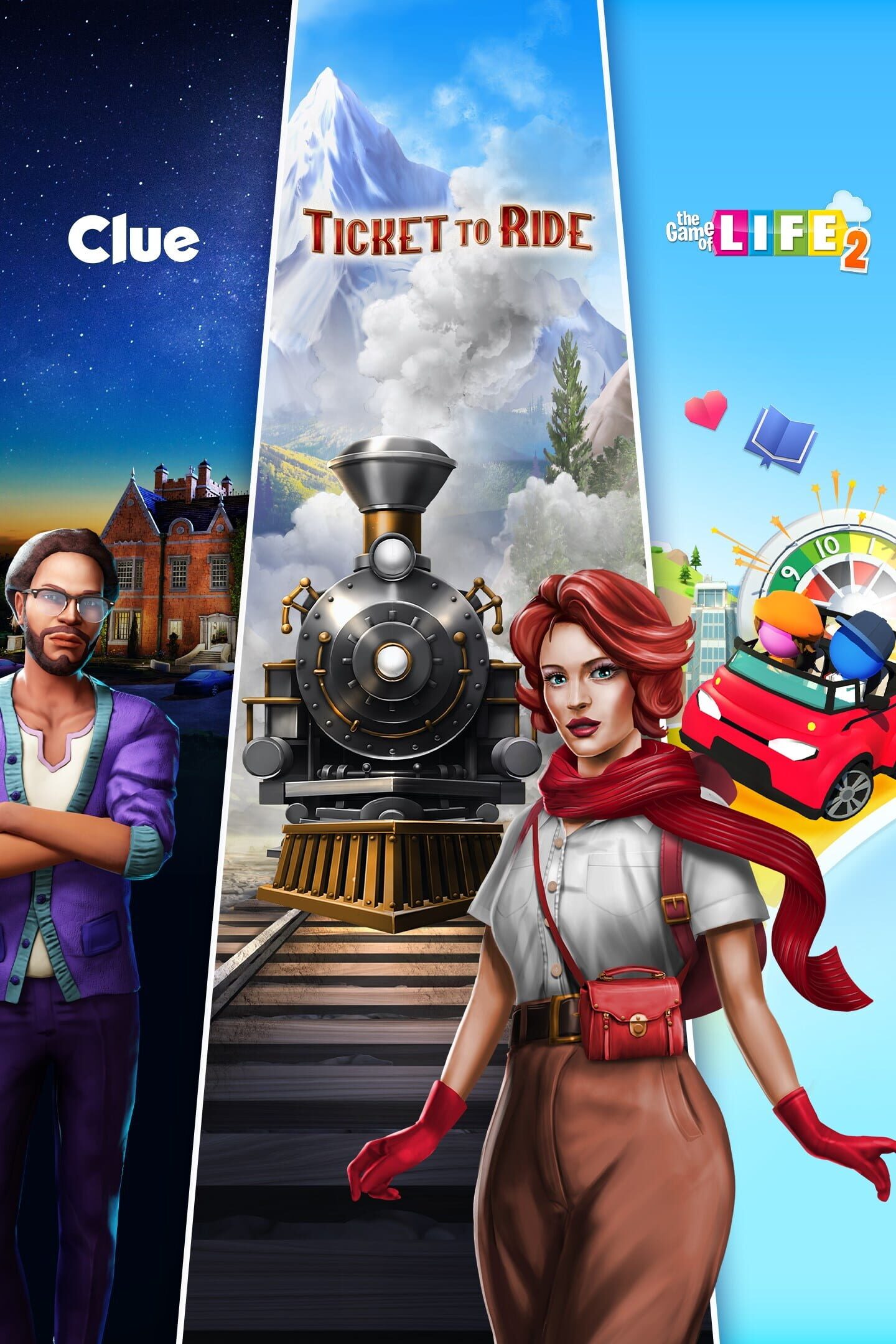 Ticket to Ride, Clue and The Game of Life 2: Classic Board Game Bundle cover