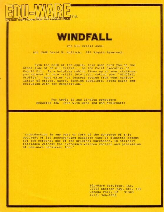 Windfall: The Oil Crisis Game cover art