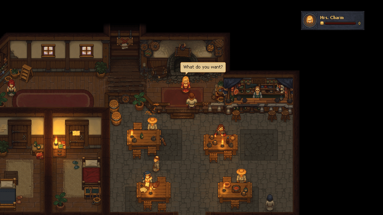 Dialogue scene in the tavern in Graveyard Keeper