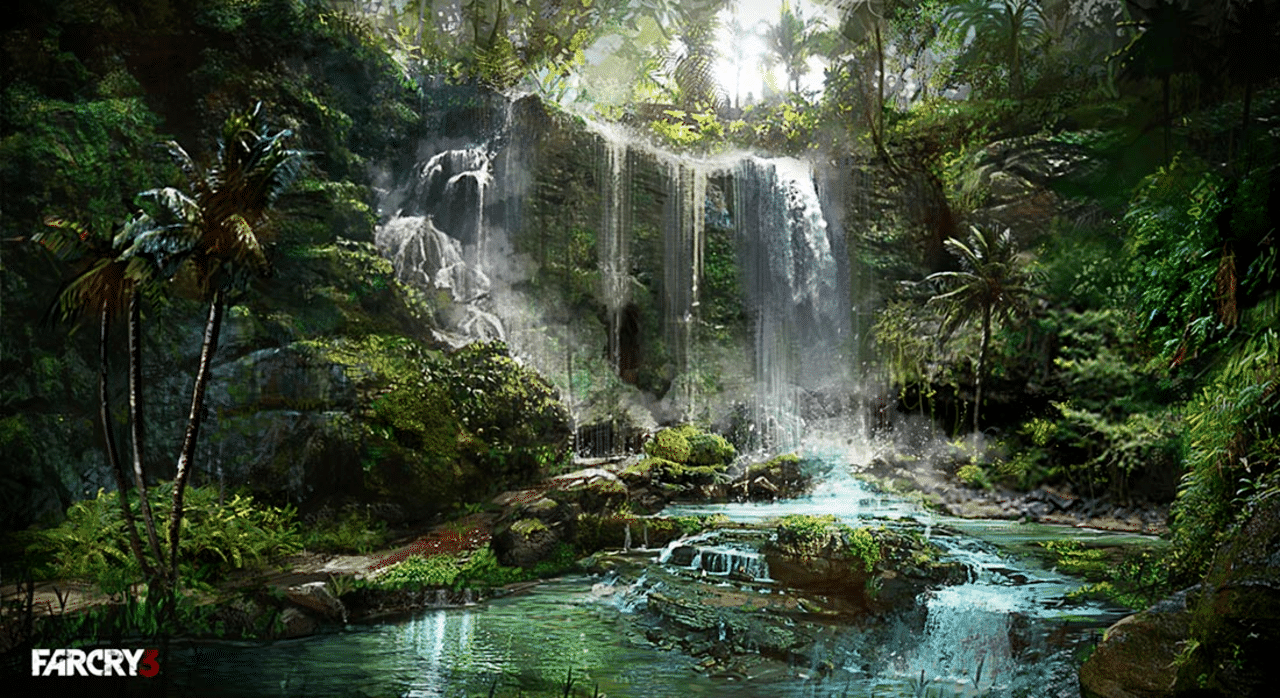 Far Cry 3 tropical island scenery with waterfalls