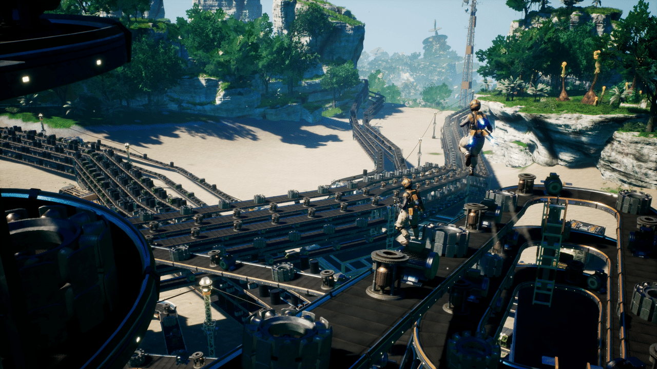Satisfactory factory with several conveyor belts showing how to separate early production flows