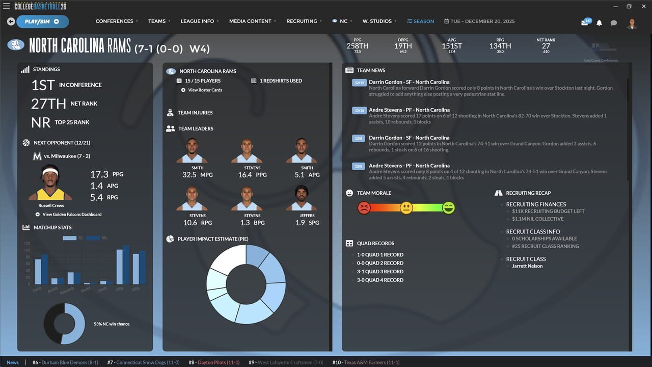Draft Day Sports: College Basketball 26 screenshot