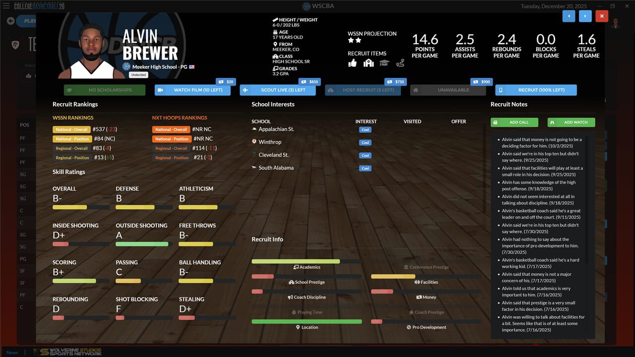 Draft Day Sports: College Basketball 26 screenshot