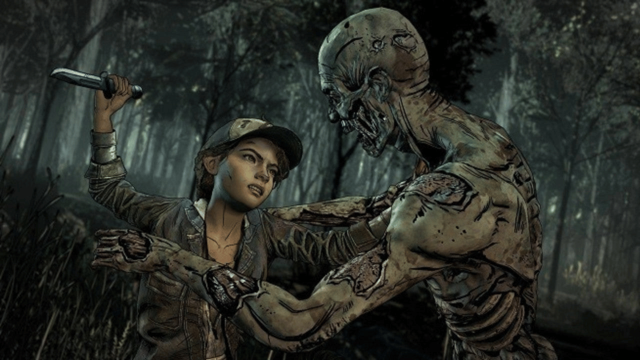 In-game screenshot showing the dialogue-driven gameplay style in The Walking Dead