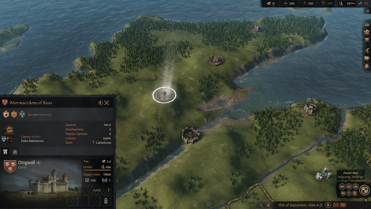 Crusader Kings III map with a selected county used to judge personal domain value before building or inheritance