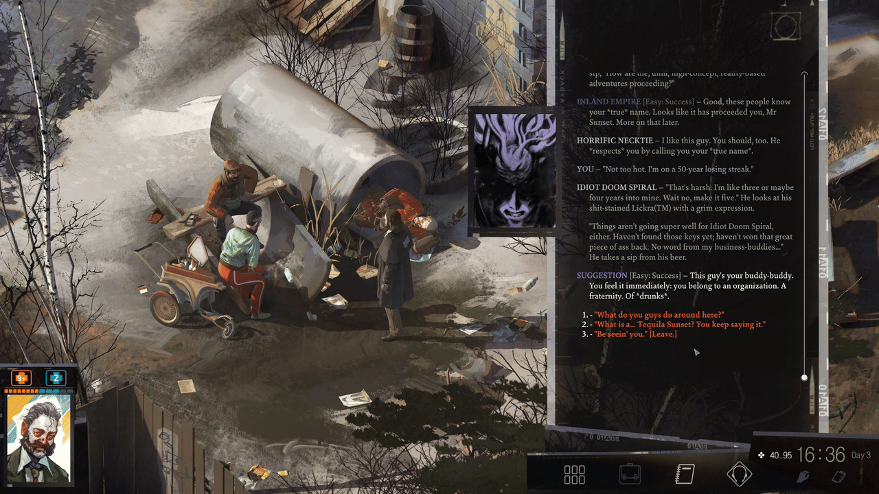 واجهة الحوارات وفحص المهارات في Disco Elysium