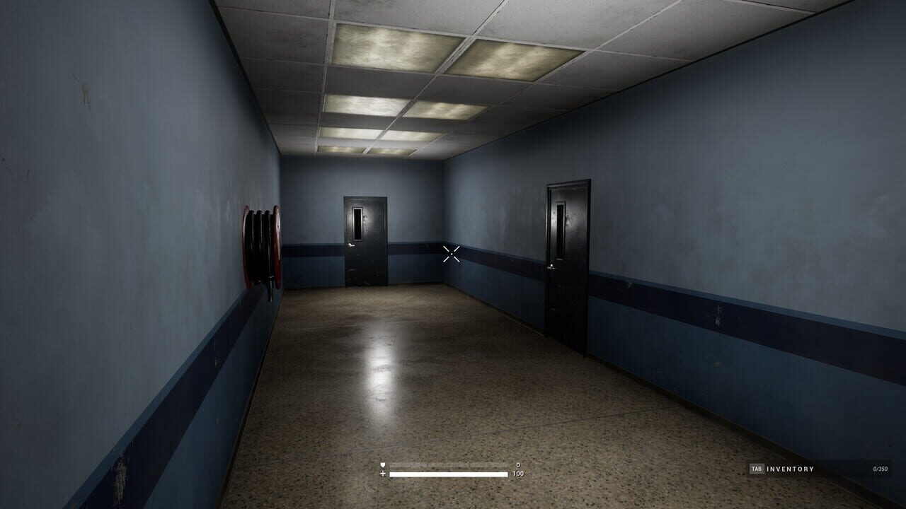 horror facility hald - lit corridor, scp containment