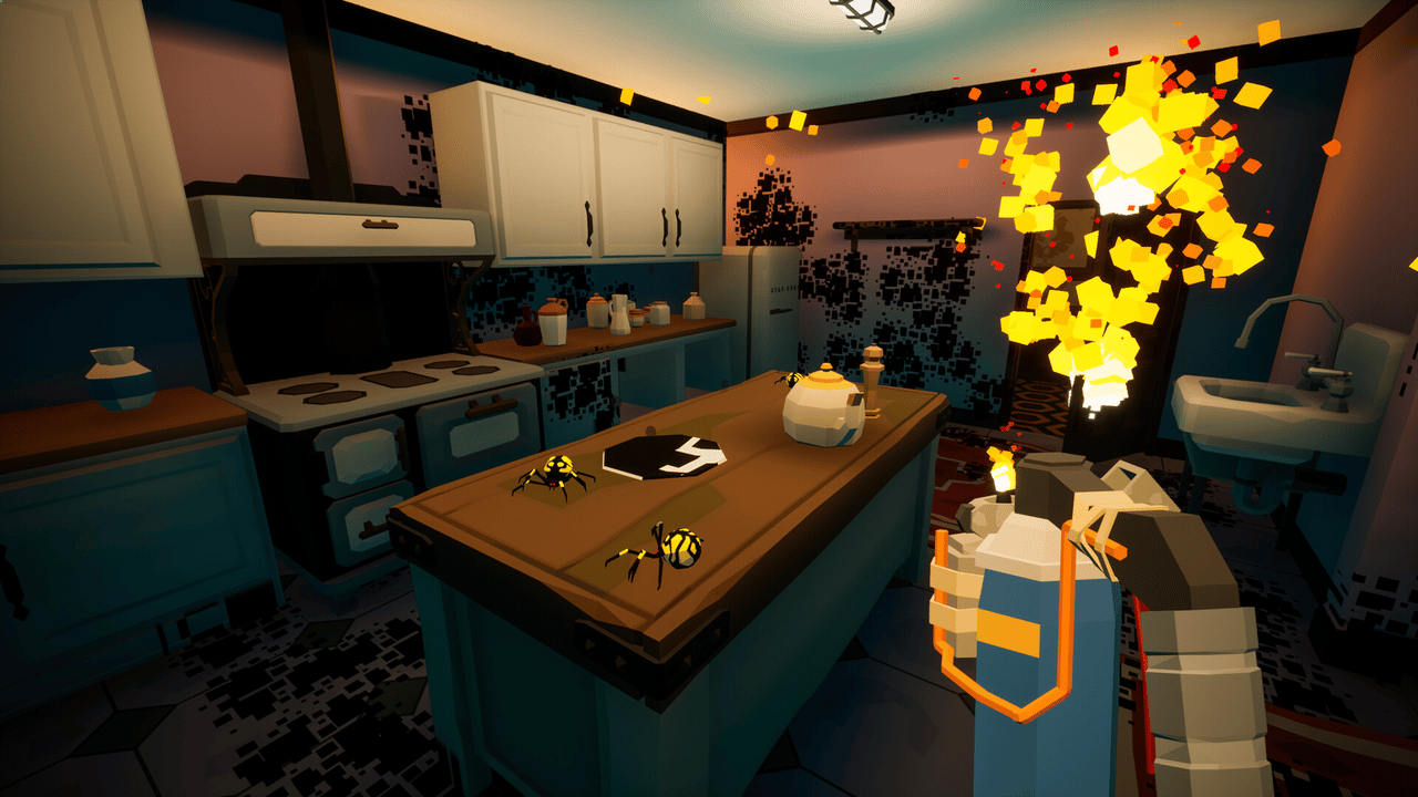 Kill It With Fire 2 kitchen with visible spiders and a flame weapon for clearing a short area