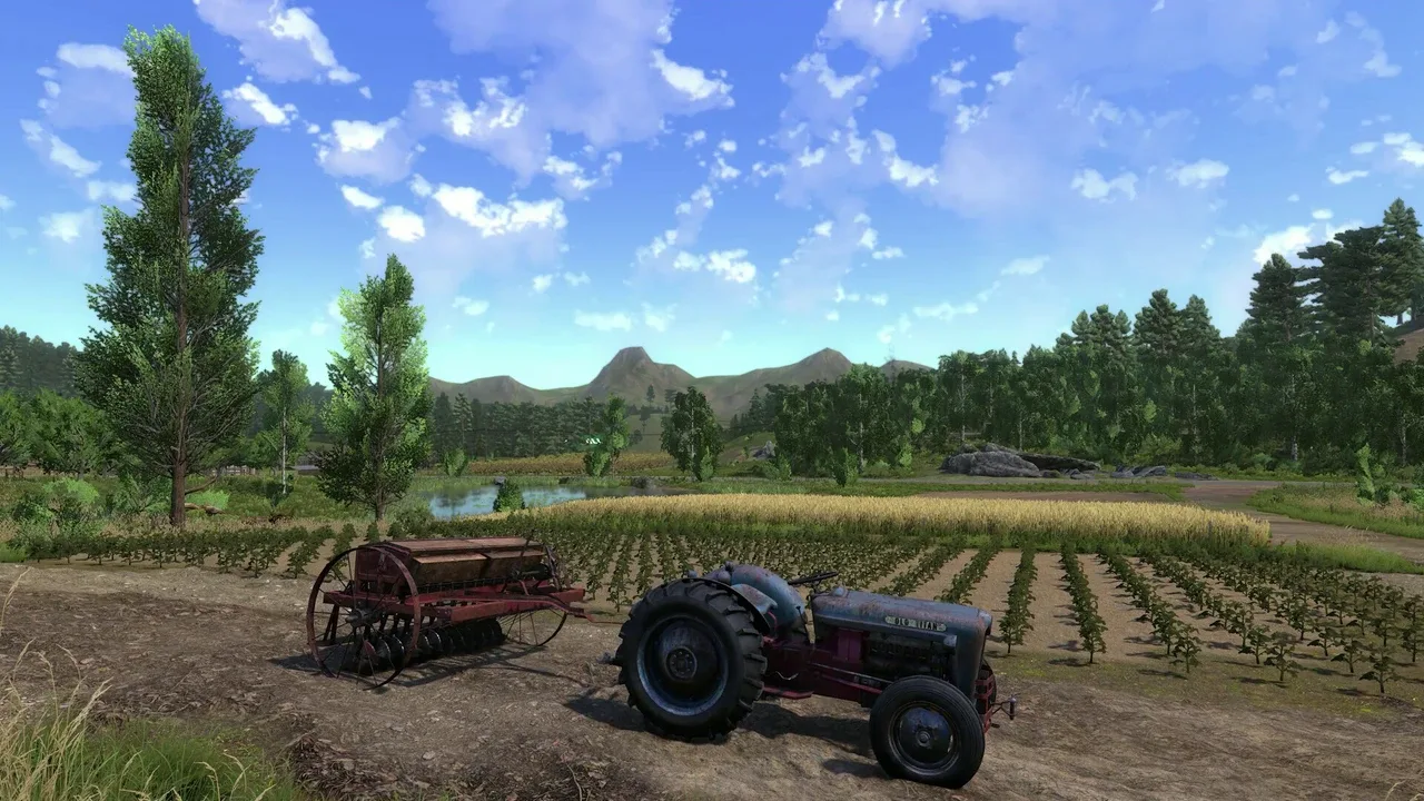 Farmer's Dynasty 2 zemědělská technika na poli při práci