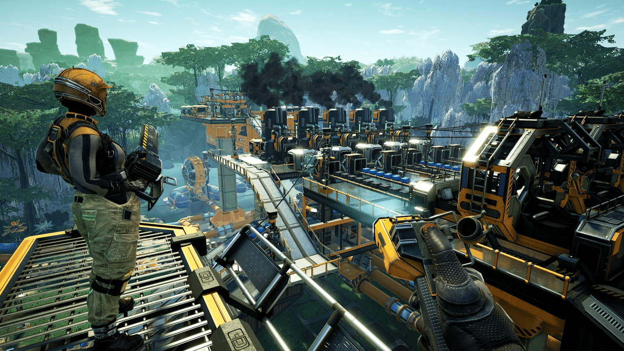 Advanced Satisfactory factory packed with conveyor belts showing why logistics corridors need to stay readable