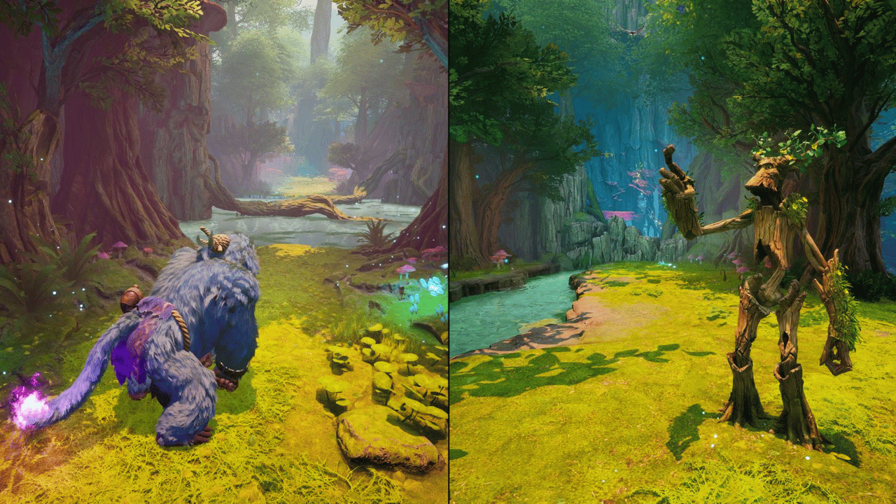 لقطة لعب تُظهر أسلوب اللعب التعاوني بنمط شاشة مقسومة في Split Fiction