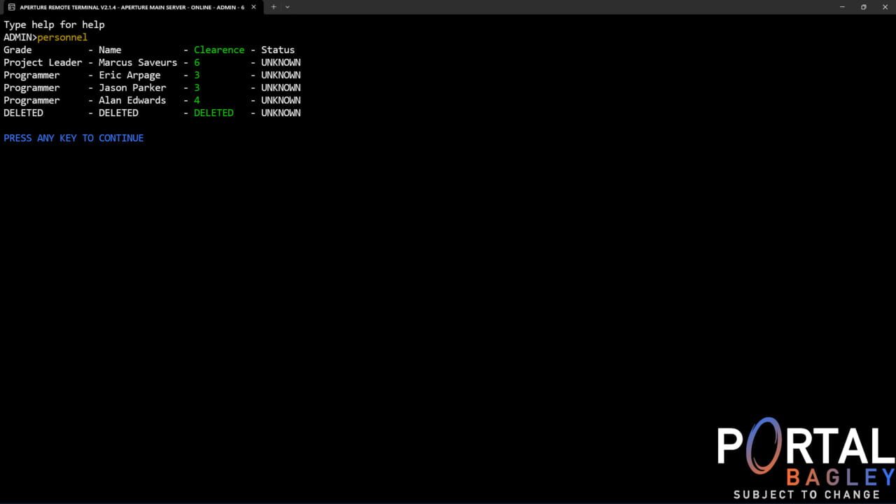 Portal Bagley: Aperture Remote Terminal