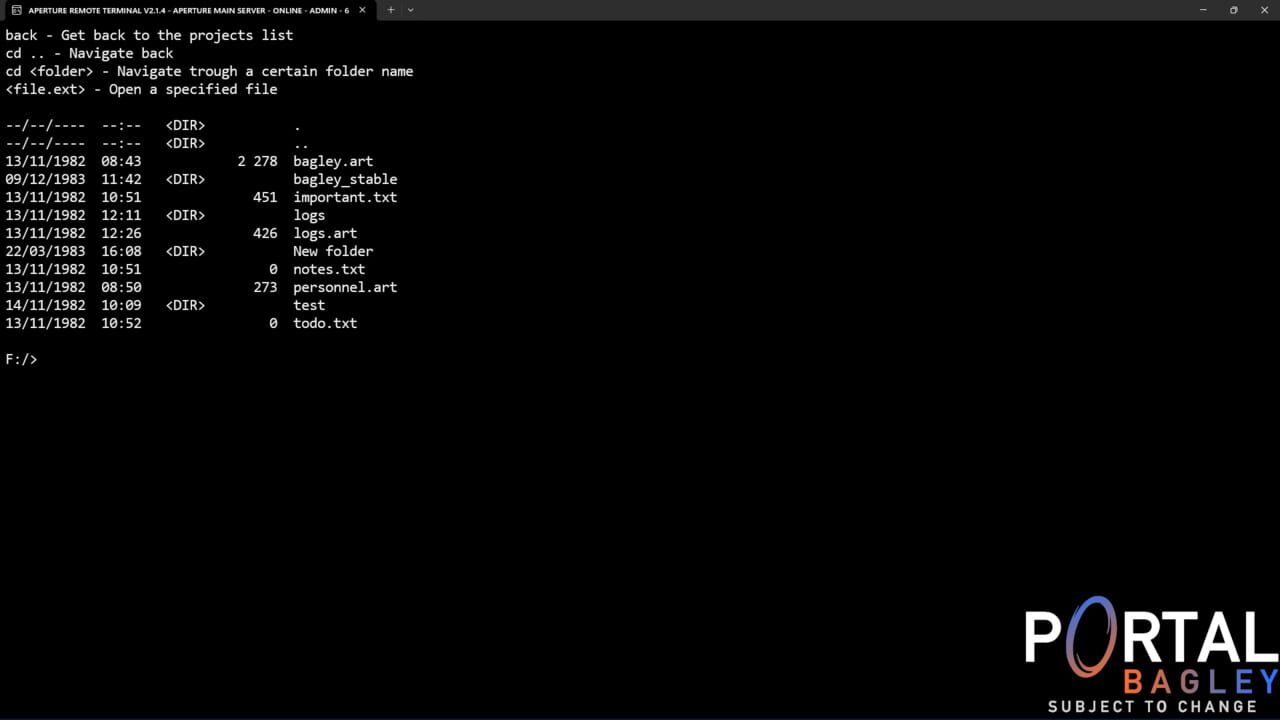 Portal Bagley: Aperture Remote Terminal
