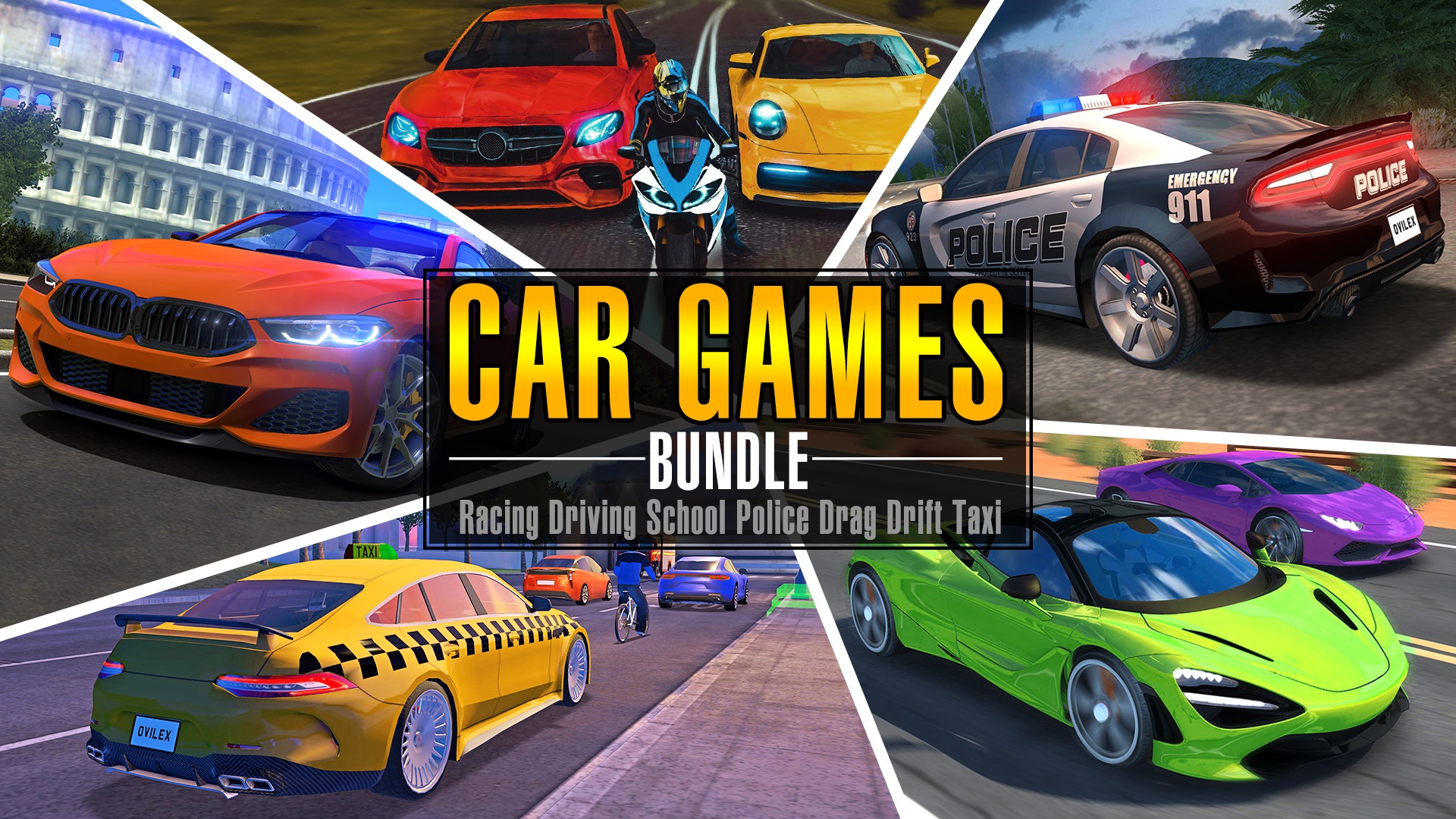 Car Games Bundle: Racing Driving School Police Drag Drift Taxi (2023)