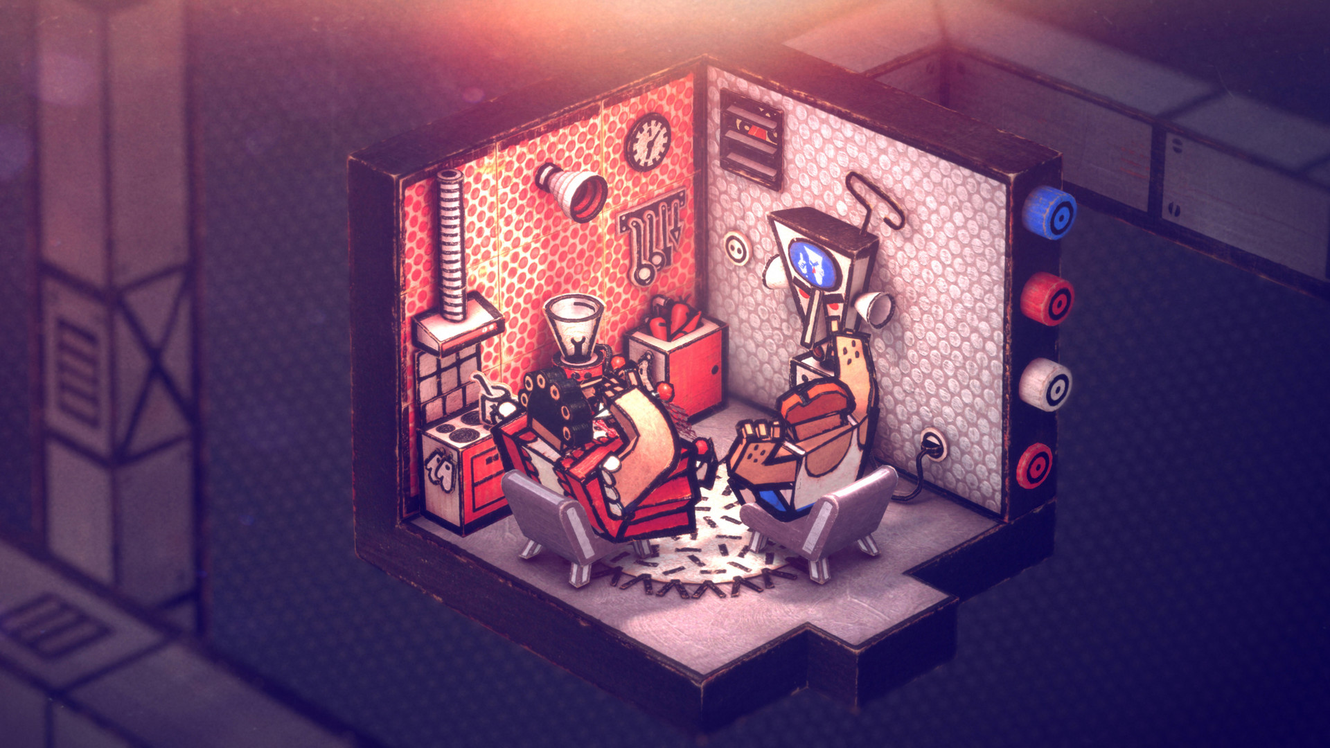 Phonopolis showing Felix inside a handmade room with cardboard machines