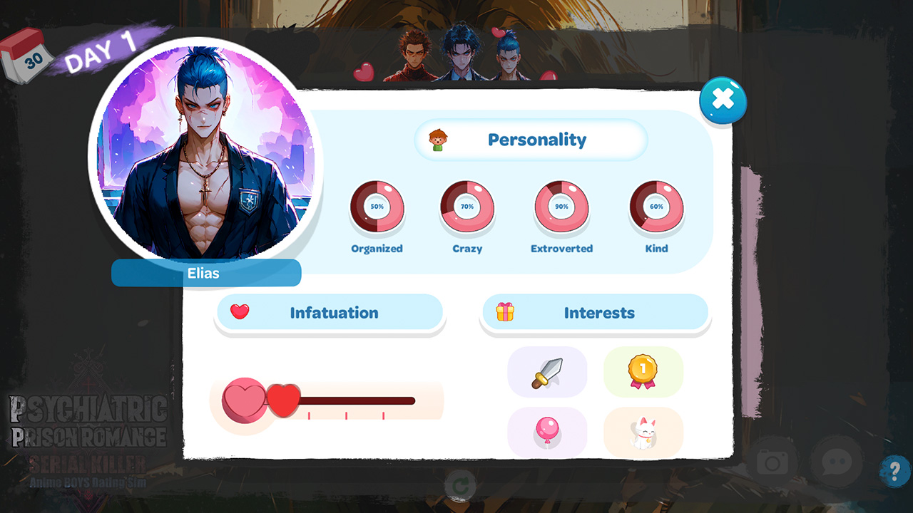 Psychiatric Prison Romance: Serial Killer Anime Boys Dating Sim - Screenshot 6