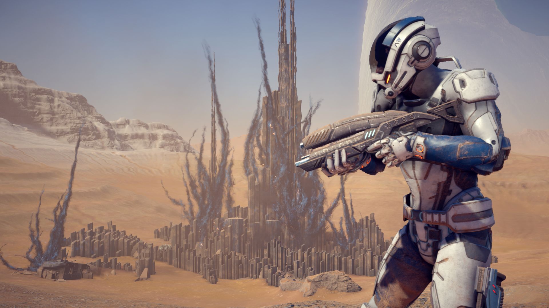 A Mass Effect Andromeda character awaits combat