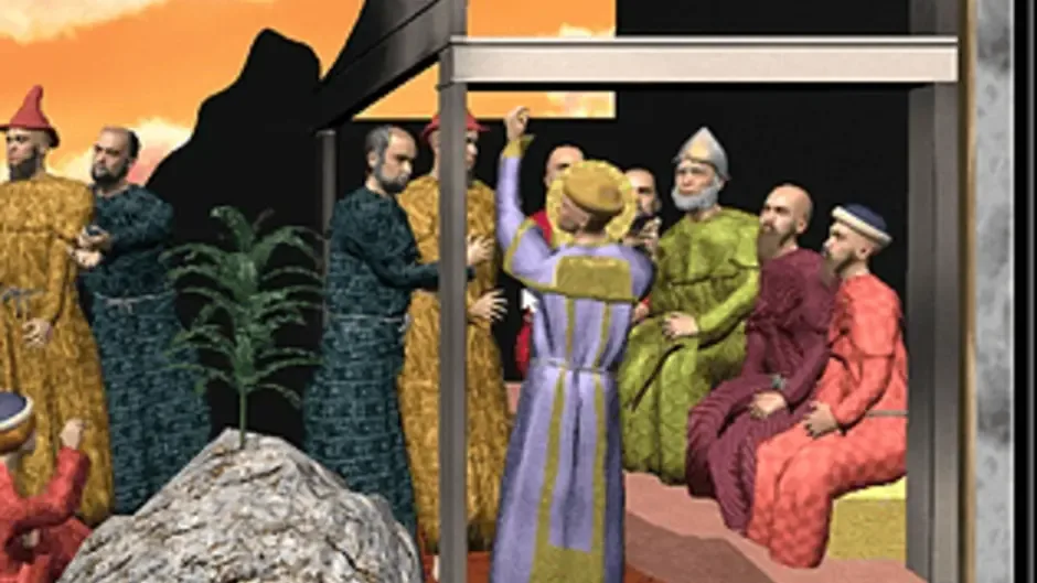 Legend of St. Stephen: St. Stephen Preaching / St. Stephen before the High Priest and Elders of the Sanhedrin