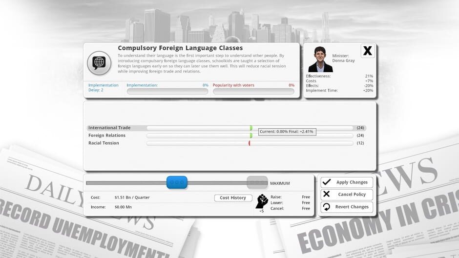 Democracy 3: Social Engineering Screenshot