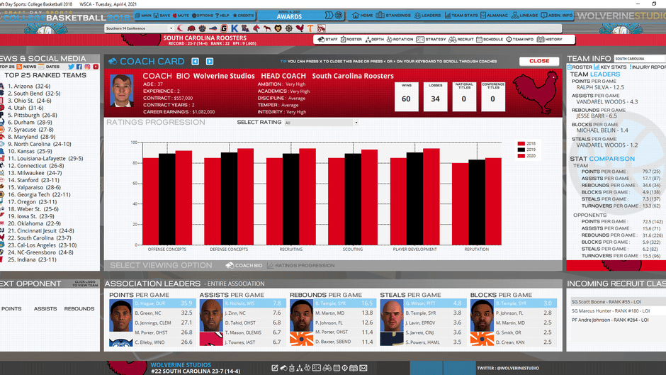 Draft Day Sports: College Basketball 2018 Screenshot